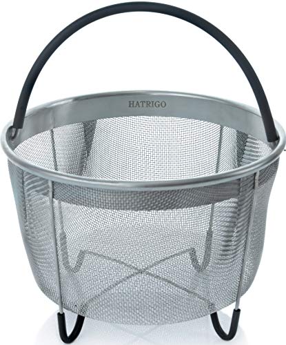 The Original Hatrigo Steamer Basket for Pressure Cooker Accessories 6qt [3qt 8qt avail] Compatible with Instant Pot Accessories 6 qt, Ninja Foodi, Other Pressure Cookers, Silicone Handle, IP 6 Quart