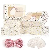 24 PCS Christmas Cookie Boxes for Gift Giving, 9x6x3 Golden Star Christmas Treat Boxes with Window, Auto-Up Holiday Cookie Boxes,Baking Goods Packaging Box for Desserts, Mini Cake, Donuts