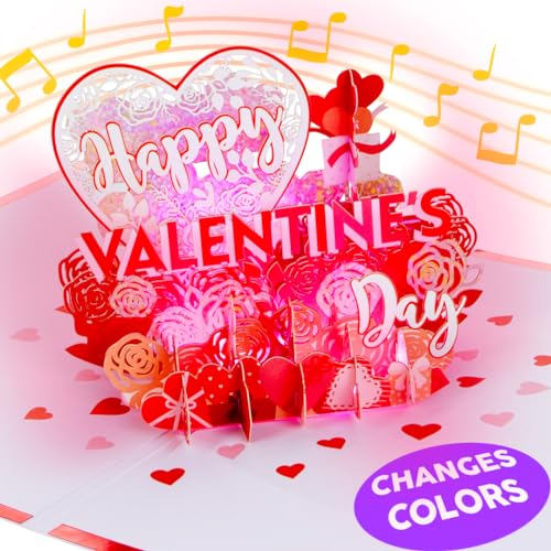 100 GREETINGS LIGHTS & MUSIC Happy Valentines Card – Plays Song HAPPY TOGETHER – Valentines Day Gifts for Him or Her – Valentines Day Cards for Him or Her – Happy Valentines Day Card - 1 Pop Up Card