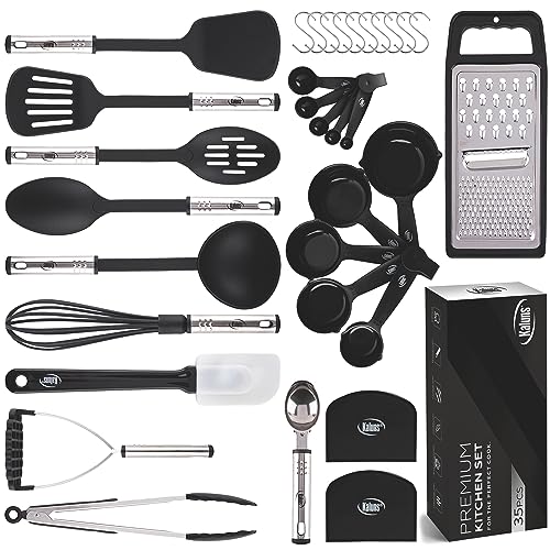 Kitchen Utensils Set Cooking Utensil Sets, 35 Pcs Nylon and Stainless Steel Kitchen Gadgets Nonstick and Heat Resistant, Apartment Must Haves House, Home Essentials & Accessories Pots and Pans set