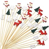 Patelai 100 Pieces Christmas Cocktail Picks Tree Santa Claus Snowflake Reindeer Snowman 4.7 in Bamboo Toothpicks for Fruit Dessert Food Appetizers Christmas Party Decoration