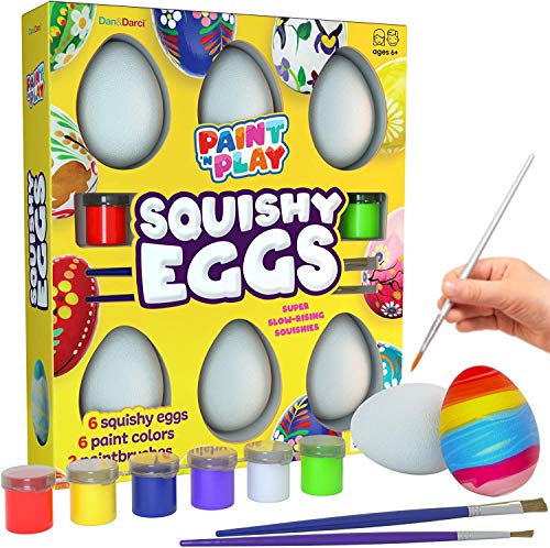 Dan&Darci Egg Squishy Painting Kit - Arts and Crafts for Girls and Boys - Kids Easter Art Activities - Craft Gift for Kids Ages 4 5 6 7 8 9 10 Year Old Girls - Paint 6 Slow Rising Squishies