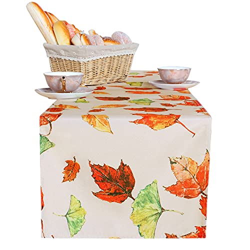 LUSHVIDA Thanksgiving Day Fall Leaves Table Runner, Washable Wrinkle Resistant Autumn Harvest Table Runner for Indoor/Outdoor Holiday Parties Decoration 14x108 inches