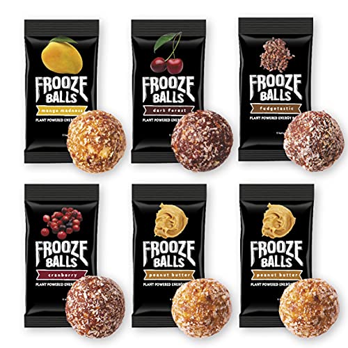 Frooze Balls Plant Protein Powered Vegan Snack Energy Balls, Classic Variety Pack Gift Box (Pack of 6) Each Pack Has 5 Balls!
