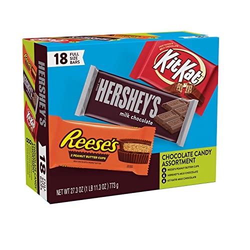 REESE'S, HERSHEY'S and KIT KAT Milk Chocolate Assortment Candy Bars, Individually Wrapped, 27.3 oz Variety Pack (18 Count)