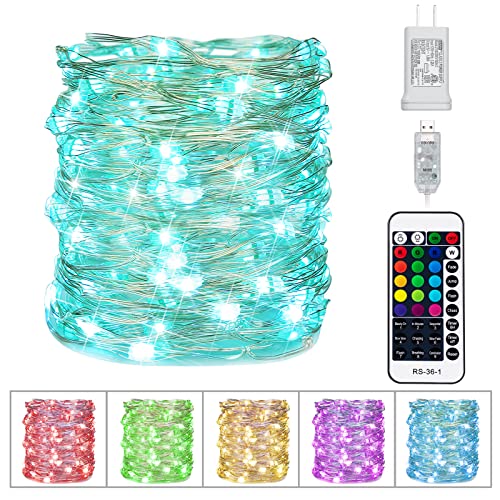 Color Changing Fairy String Lights - 33 ft 100 LED USB Silver Wire Lights with Remote and Timer, Starry Fairy Lights for Bedroom Party Craft Indoor Christmas Decoration, 16 Colors, Adapter Included