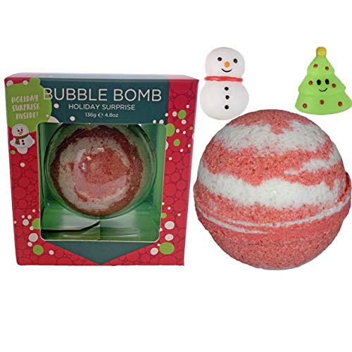 Christmas Bubble Bath Bomb for Kids with Surprise Holiday Squishy Toy Inside by Two Sisters. Large 99% Natural Fizzy in Gift Box. Moisturizes Dry Sensitive Skin. Releases Color, Scent, Bubbles