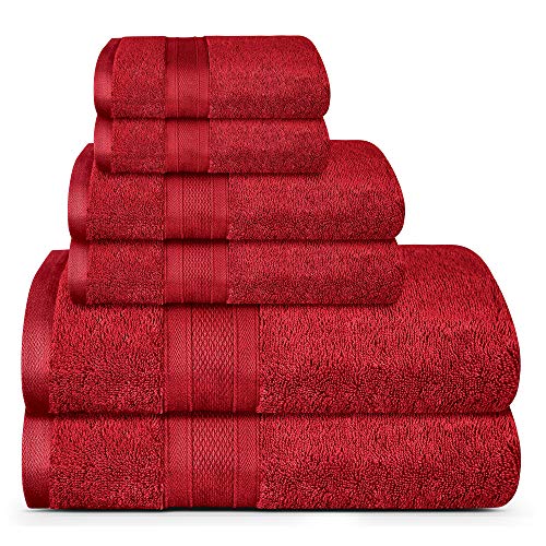TRIDENT Soft and Plush 6 Piece Towel Set of 6 for Bathroom 100% Cotton Like Turkish Cotton Bath Towels Best Bath Towels Set Luxury Bath Towel Sets 2 Bath Towels 2 Hand Towel 2 Wash Towel Crimson Red