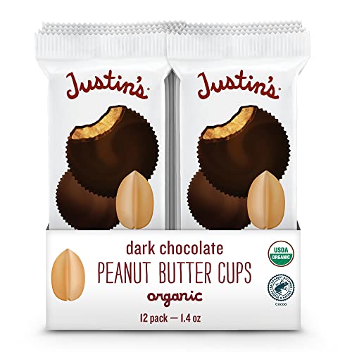 JUSTIN'S Organic Dark Chocolate Peanut Butter Cups, 12 Pack (2 cups each)