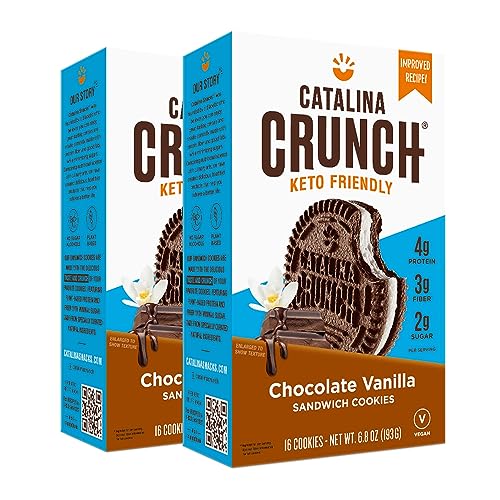 Catalina Crunch Chocolate Vanilla Keto Sandwich Cookies 2 Pack | Keto Snacks | Low Carb, Low Sugar | Vegan Cookies, Plant Protein Cookies | Keto Friendly, Keto Dessert