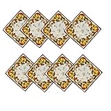 Newbridge Thanksgiving Brilliant Autumn Harvest Bordered Fabric Napkins, Set of 8 Napkins, Fall Pumpkin and Sunflower Cottage Print Soil Resistant Napkins for Holiday Party Dining