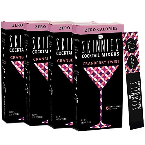 RSVP Skinnies Cranberry Twist - Zero Sugar Cocktail Mixers - Gluten Free and All Natural Cranberry Drink Mix for Cocktails or Mocktails (4 boxes/24 packets)