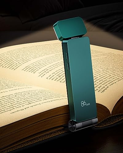 86lux Reading Light, Rechargable Book Light for Reading in Bed, Ultralight Clip-on LED Bookmark Lamp with 3 Amber Colors & Stepless Dimming for Night Reading for Book Lovers, Kids, Green