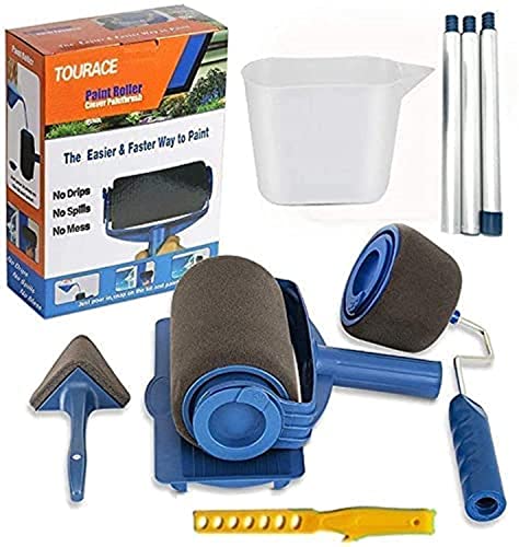 TOURACE 9Pcs/Set Paint Roller Set with Sticks Paint Roller Pro Transform Your Room in Just Minutes Quickly Decorate Runner Tool Painting Brush Set