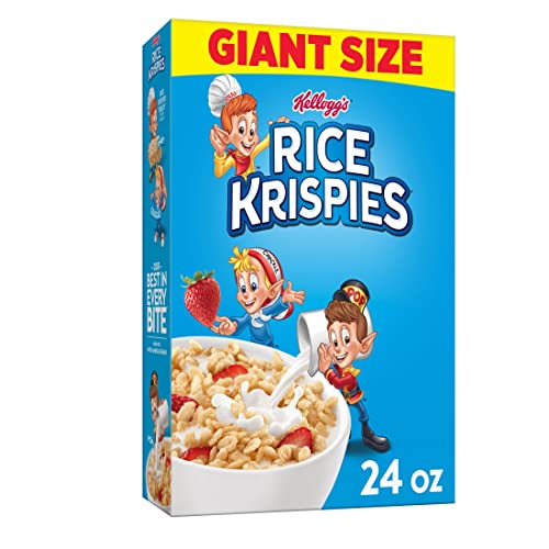 Kellogg's Rice Krispies Breakfast Cereal, Kids Snacks, Baking Marshmallow Treats, Giant Size, Original, 24oz Box (1 Box)