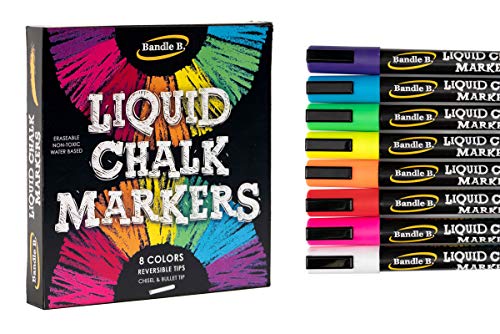 Chalk Markers - 8 Vibrant Colors, Erasable, Non-Toxic, Water-Based, Reversible Tips, Bright Colors For Kids & Adults for Glass or Chalkboard Markers for Businesses, Restaurants, or Use Liquid Chalk Markers on Any Non-Porous Surface