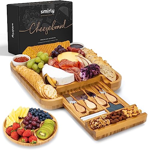 SMIRLY Charcuterie Boards Gift Set: Large Charcuterie Board Set, Bamboo Cheese Board Set - Unique Mothers Day Gifts for Mom - House Warming Gifts New Home, Wedding Gifts for Couple, Bridal Shower Gift