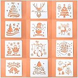 Kinteshun Christmas Bullet Journal Plastic Stencil Drawing Painting Template DIY Kit for Xmas Holiday Planner Album Scrapbooking Card Making(12pcs with Different Patterns)