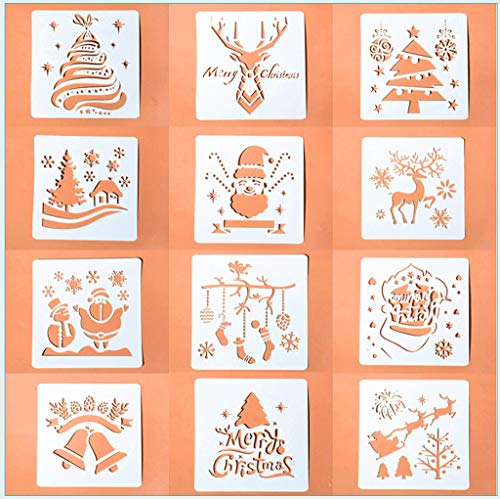 Kinteshun Christmas Bullet Journal Plastic Stencil Drawing Painting Template DIY Kit for Xmas Holiday Planner Album Scrapbooking Card Making(12pcs with Different Patterns)
