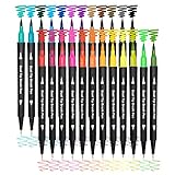 Piochoo Dual Brush Marker Pens,24 Colored Markers,Fine Point and Brush Tip for Kids Adult Coloring Books Bullet Journals Planners,Note Taking Coloring Writing