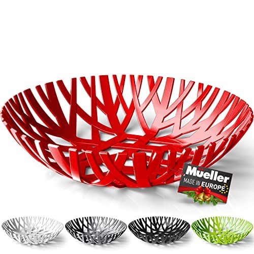 Mueller Fruit Basket, European Fruit Bowl, Fruit and Vegetables Holder for Counters, Kitchen, Countertop, Home Decor, High-end Look, Red