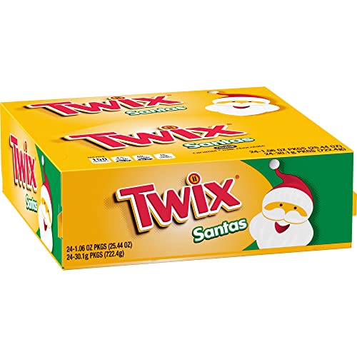 TWIX Christmas Candy Santa, Singles Size Chocolate Cookie Bars, Great for Stocking Stuffers, 1.06 oz. 24 Count