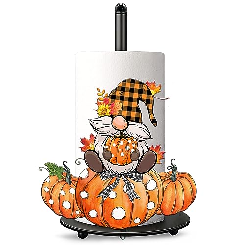 Fall Paper Towel Holder, Fall Thanksgiving Kitchen Decor, Pumpkins Gnomes Kitchen Decor Accessories Paper Towel Holder Stand, Metal Autumn Decorations - Farmhouse Large Towel Stand for Countertops
