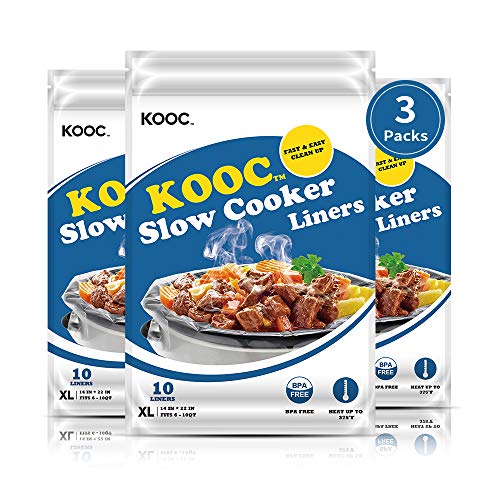 [NEW] KOOC Disposable Slow Cooker Liners and Cooking Bags, Extra Large Size Fits 6-10QT Pot, 14'x 22', 3 Packs (30 Counts), Fresh Locking Seal Design