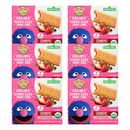 Earth's Best Organic Kids Snacks, Sesame Street Toddler Snacks, Organic Sunny Days Snack Bars for Toddlers 2 Years and Older, Strawberry with Other Natural Flavors, 7 Bars per Box (Pack of 6)