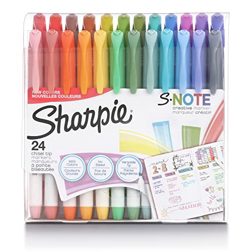 SHARPIE S-Note Creative Markers, Highlighters, Assorted Colors, Chisel Tip, 24 Count