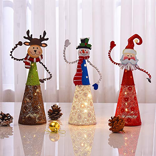 FORUP Lighted Christmas Table Decorations, Set of 3 LED Lighting Santa Snowman Reindeer