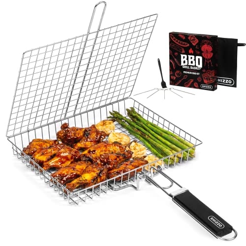 SHIZZO Grill Basket Value Set, Barbecue BBQ Grilling Basket , Stainless Steel Large Folding Grilling baskets With Handle, Portable Outdoor Camping BBQ Rack for Fish, Shrimp, Vegetables, Barbeque Griller Cooking Accessories, Gift, Gifts for father, dad, husband