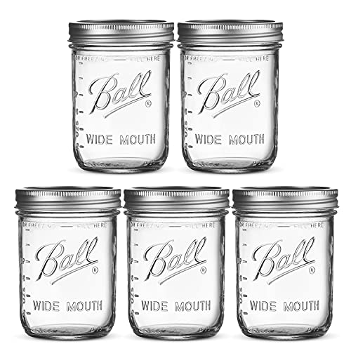 Wide Mouth Mason Jars 16 oz [5 Pack] With mason jar lids and Bands, mason jars 16 oz - For Canning, Fermenting, Pickling - Jar Décor - Microwave/Freeze/Dishwasher Safe + SEWANTA Jar Opener