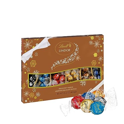 Lindt LINDOR Holiday Deluxe Assorted Chocolate Candy Truffles Gift Box, 15.2 oz. (2023)
