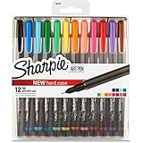 SHARPIE Art Pens, Fine Point, Assorted Colors, Hard Case, 12 Pack (1982057)
