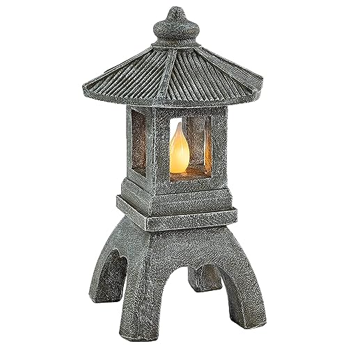 VP Home Pagoda Garden Statues Outdoor - 5.5'x4.25'x11' Solar Powered Statue Japanese Garden or Porch Decor - Polyresin Material Outdoor Zen Garden Lantern -Flickering LED Garden Light (Harmony Pagoda)