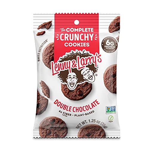 Lenny & Larry's The Complete Crunchy Cookie, Double Chocolate, 6g Plant Protein, Vegan, Non-GMO, 1.25 Ounce Pouch (Pack of 12)