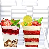 WAIZHIUA 50Pcs Plastic Dessert Cups, 5.4OZ Mini Square Dessert Cups Clear Parfait Appetizer Cup Reusable Multiuse for Desserts Pudding Mousse Christmas Party Supplies(with 50Pcs Spoons)
