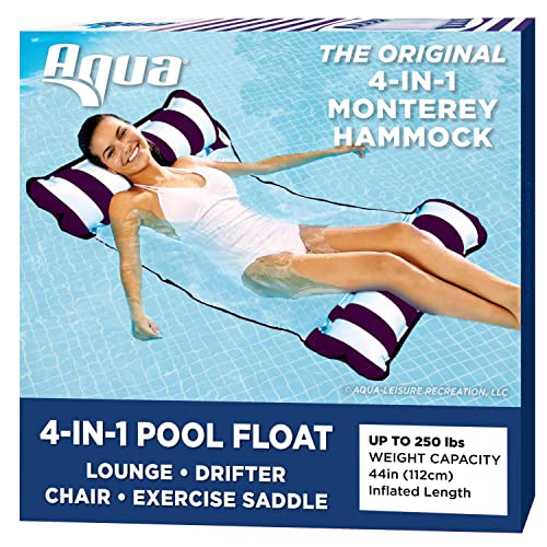 Aqua Original 4-in-1 Monterey Hammock Pool Float & Water Hammock – Multi-Purpose, Inflatable Pool Floats for Adults – Patented Thick, Non-Stick PVC Material – Navy