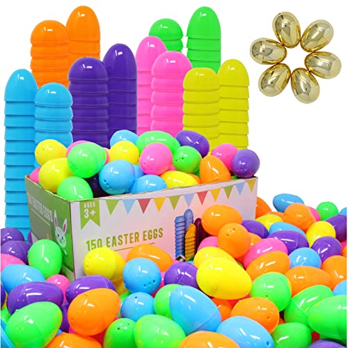 JOYIN 144 Pieces 2.3' Easter Eggs + 6 Golden Eggs for Filling Specific Treats, Easter Theme Party Favor, Easter Eggs Hunt, Basket Stuffers Filler, Classroom Prize Supplies Toy