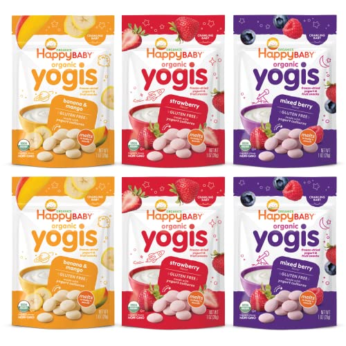 Happy Baby Organics Yogis Freeze-Dried Yogurt & Fruit Snacks, Variety Pack, 1 Ounce (Pack of 6)