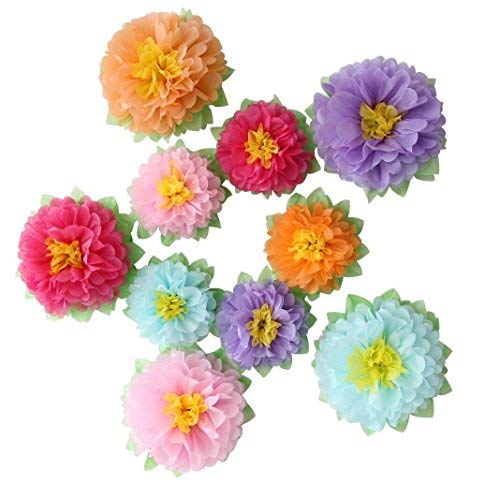 Mybbshower Colorful Fiesta Paper Flowers (9''-7'' Assorted) Set of 10 Outdoor Decoration Kids Birthday Carnival Rainbow Theme Party Backdrop Photo Booth Wall Decor