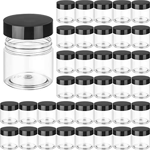 36 Pieces Plastic Jars Round Clear Leak Proof Cosmetic Container Jars with Inner Liners and Lids for Lotions Ointments Travel Make Up Storage (2 oz, Black)