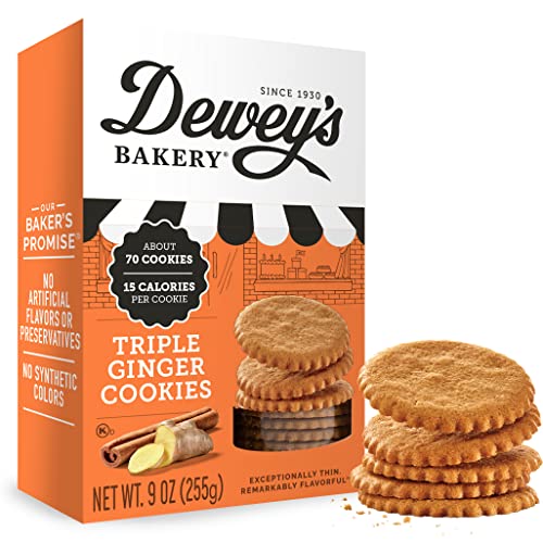Dewey's Bakery Triple Ginger Cookie Thins | No Artificial Flavors, Synthetic Colors or Preservatives | Baked in Small Batches | 9oz (Pack of 1)