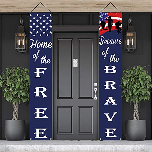 American Flag Patriotic Soldier Porch Sign Banners,Patriotic Decoration for Memorial Day-4th of July Decor Hanging,Independence Day Veterans Day Labor Day Hanging Banner for Yard Indoor Outdoor