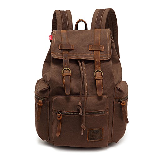 AUGUR High Capacity Canvas Vintage Backpack - for School College Hiking Travel 12-17' Laptop