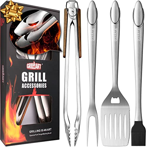 GRILLART BBQ Tools Grill Tools Set - 18Inch Grilling Tools BBQ Set - Grill Accessories w/ BBQ Tongs, Spatula, Fork, Brush - Stainless Grill Kit Grilling Set - Gift Ideas BBQ Accessories, Gifts for Men