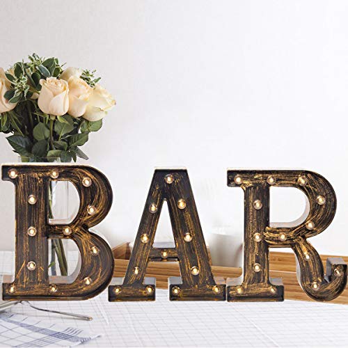 Light Up BAR Sign, LED Vintage Letters Home Decor Name Signs - Illuminated Marquee Letter Sign Lights - Battery Operated - Lighted Accessories & Decorations