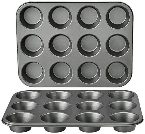 Amazon Basics Nonstick Muffin Baking Pan, 12 Cups - Set of 2