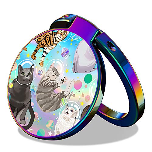 Cell Phone Ring Holder Finger Stand - MOSNOVO Space Cat Kickstand, 360° Rotation Metal Ring Grip for Magnetic Car Mount, Compatible with All Smartphone - Iridescent